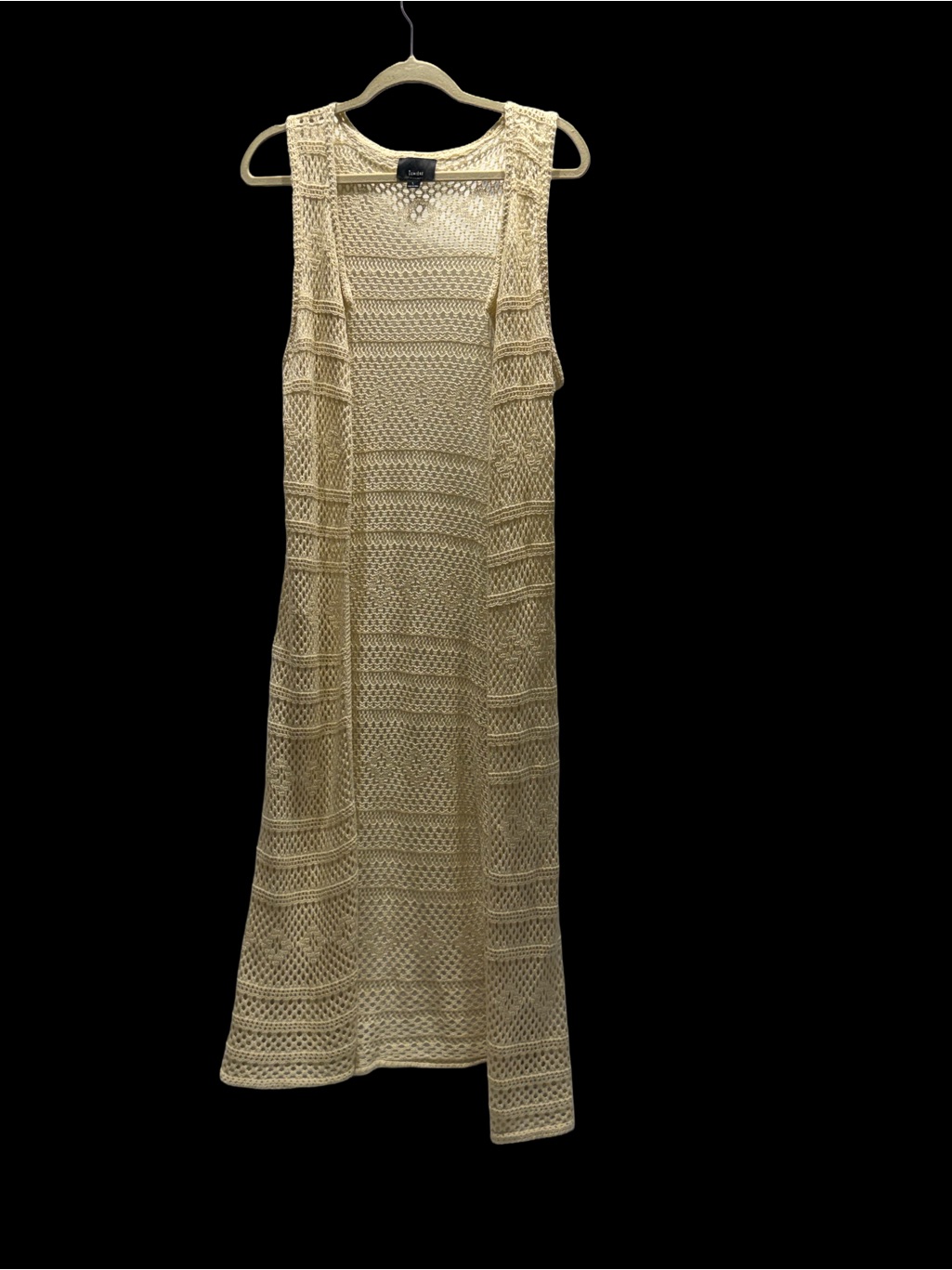 Lumiere Ivory Crochet Knit Long Sleeveless Duster Size L